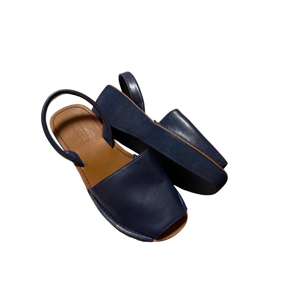 Kenneth Cole Reaction Size 5.5 Women Navy Blue Wedge Slingback Sandal 2" Comfort